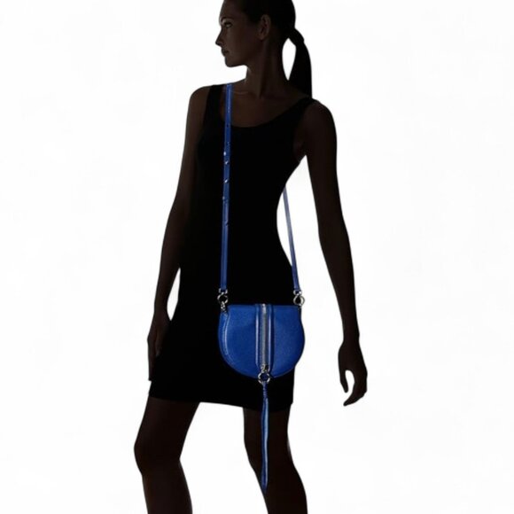 Rebecca Minkoff Mara Saddle Crossbody Bag – Cobalt Blue Pebbled Leather - Picture 1 of 16